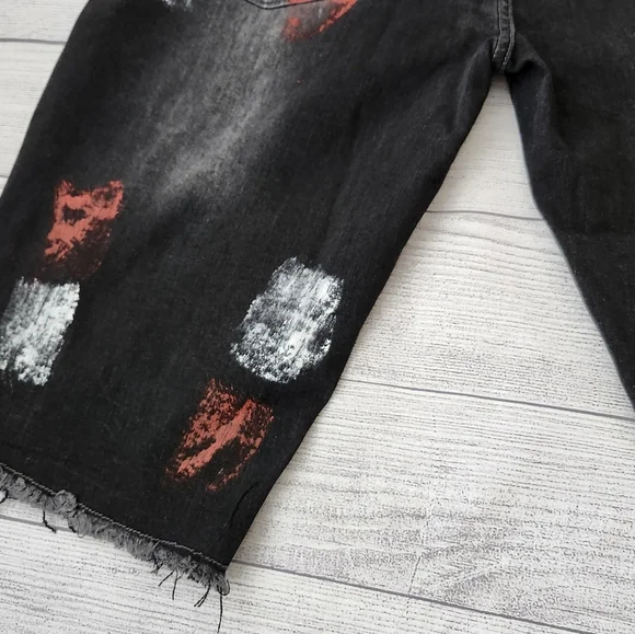 Black and Red Splatter Paint Distressed Men's Biker Shorts (Size 40 & 42) - Picture 15 of 15